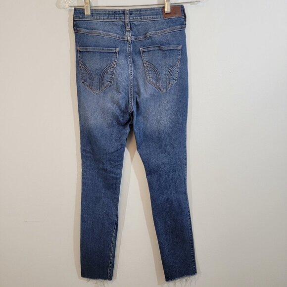 Hollister Distressed Jeans Size 5S/27 Stretch Medium Wash Denim Raw Hem Ultra Hi - Picture 4 of 10